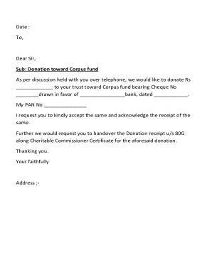 Fillable Online Date To Dear Sir Sub Donation Toward Corpus Fund