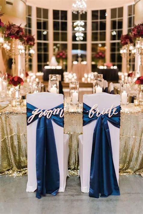 Navy Blue And Gold Bride And Groom Wedding Chair Ideas Gold Wedding