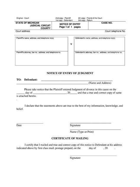 Fillable Online Michigan Notice Of Entry Of Judgment Form Fax Email