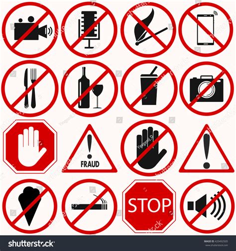 Red Prohibition Vector Symbols Signs Set เวกเตอร์สต็อก ปลอดค่า