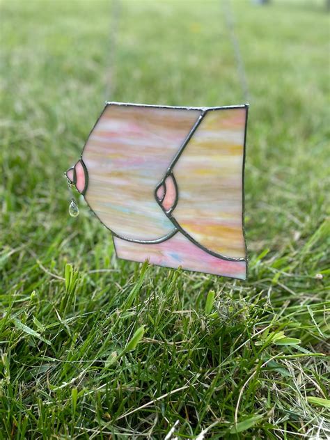 Boobies Suncatcher Naked Woman Stained Glass Panel Portrait Girl