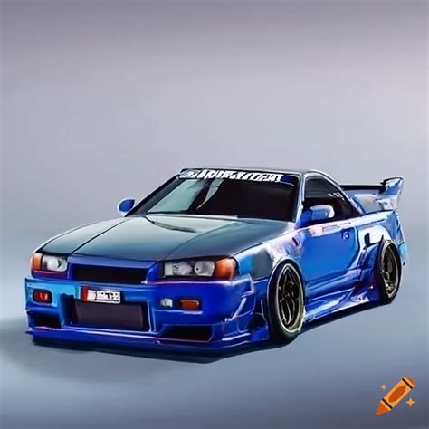 A nissan skyline r34 modified as a racecar with racecar modifications ...