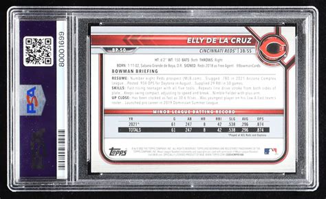 Elly De La Cruz 2022 Bowman Prospects Purple BP50 RC 224 250 PSA 9