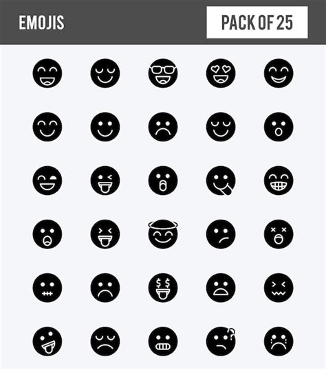 Emojis Glyphen Symbole Packen Vektorillustration Premium Vektor