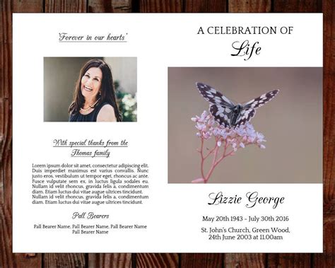 Butterfly Funeral Program Template Butterly Obituary Etsy Uk