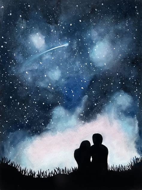 Love couple painting romantic painting love couple in love milky way ...