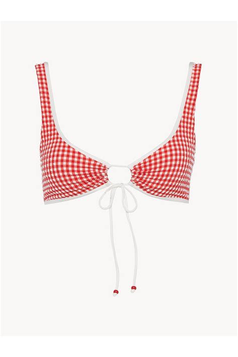 La Perla Bikini Top In Gingham Seersucker Red Editorialist