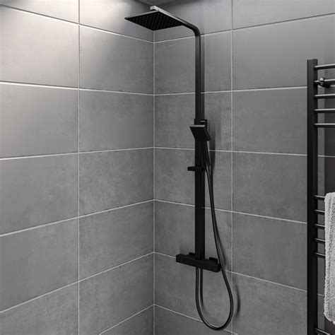 Black Thermostatic Bar Mixer Shower Set With Slide Rail Kit And Hand