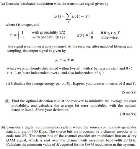 Solved A Consider Baseband Modulation With The Transmitted Chegg