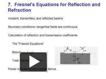 Ppt Fresnel S Equations For Reflection And Refraction Powerpoint