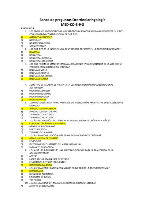 Ex Oto Banco Preguntax Examen Otorrinolaringologia Ci Banco De