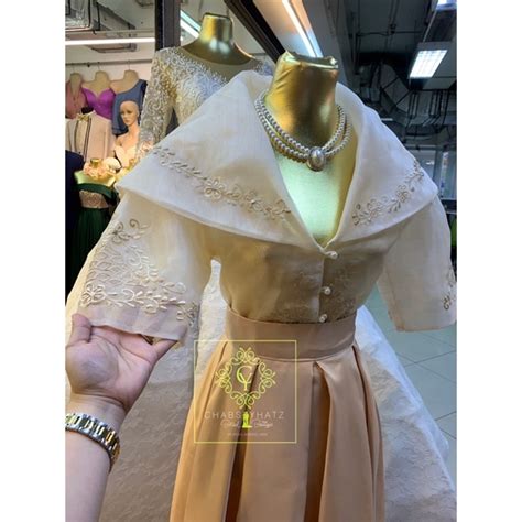 Modern Filipiniana Maria Clara Top With Beige Skirt Presyo 2 299