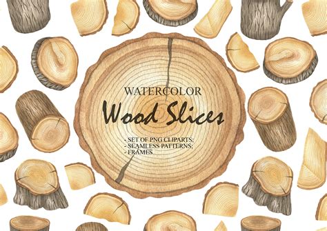 Watercolor Wood Slice Clipart, Tree Slices, Rustic Woodland Clipart ...