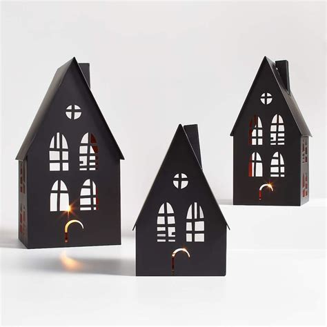 Black Metal Haunted House Halloween Candle Holders Crate Barrel