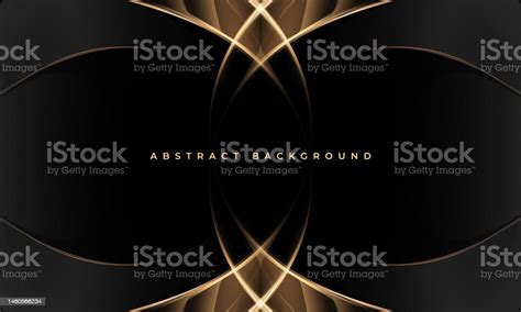 Elegant Black And Gold Abstract Luxury Background With Golden Lines And Shapes Stock