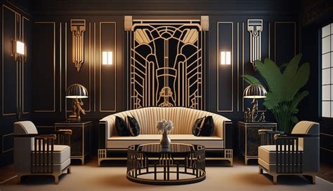 Premium Photo Modern Art Deco Style Living Room Interior Design AI