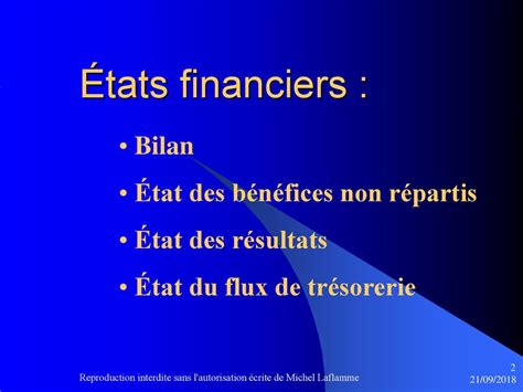 Les Tats Financiers Reproduction Interdite Sans L Autorisation Crite