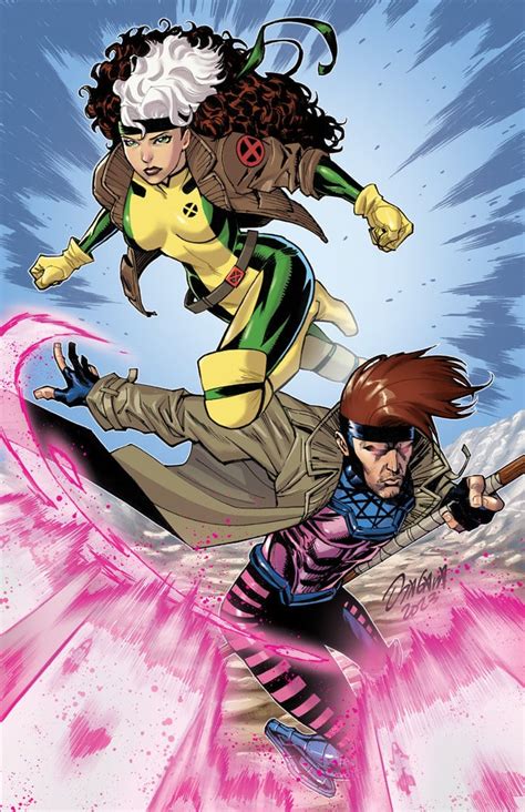 X Men Rogue And Gambit Into Battle Odagawa Autograph Comic Sketch Art