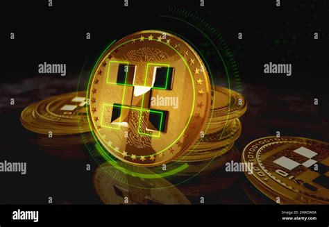 Okx Okb Cryptocurrency Gold Coin On Green Screen Background Abstract