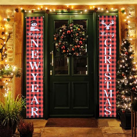 Yescom 2 Pack Merry Christmas Banner Christmas Porch Sign Hanging Banner Welcome Holiday Decor ...