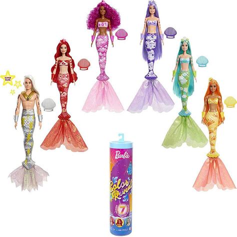 Barbie Color Reveal Mermaid Doll with 7 Unboxing Surprises Rainbow ...