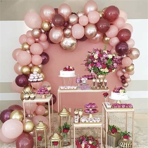 Retro Pink Rose Balloon Garland Kit Burgundy Rose Gold Metallic Balloon