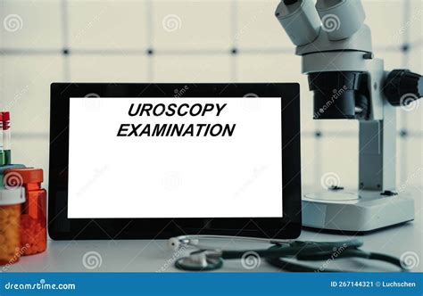 Medical Tests and Diagnostic Procedures Concept. Text on Display in Lab Uroscopy Examination ...