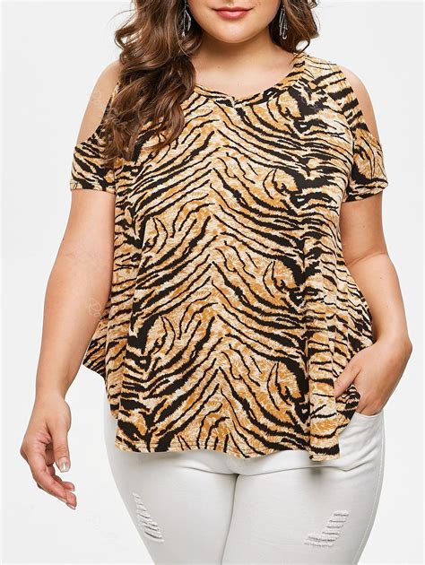 41 Off Plus Size Tiger Print Cold Shoulder T Shirt Rosegal