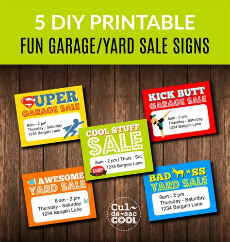 5 DIY Printable Fun Garage/Yard Sale Signs