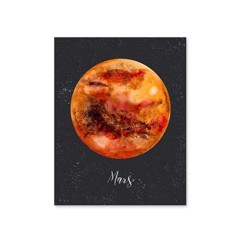 Planet Mars Art Print | Space Watercolor Painting | Tiny Toes Design ...