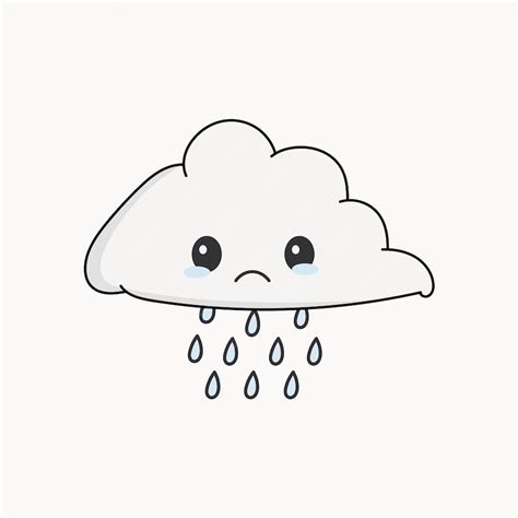 Premium Vector Vector Cute Cloud With Sad Face And Falling Rain Drops