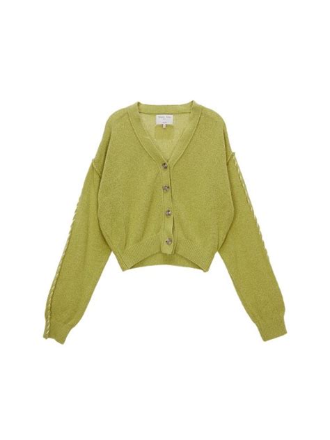 MUSINSA MATIN KIM SLEEVE STITCH CROP CARDIGAN IN LIGHT GREEN