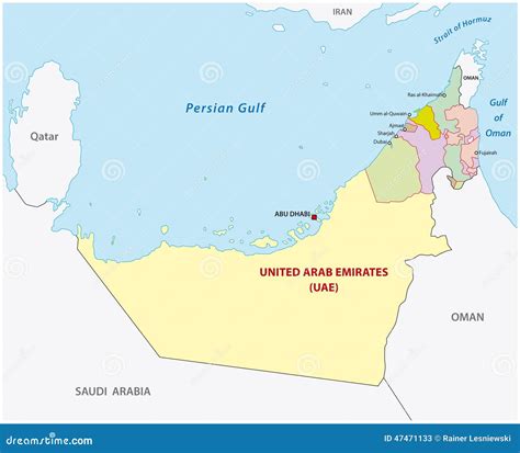 Mappa Amministrativa Degli Emirati Arabi Uniti Illustrazione Vettoriale