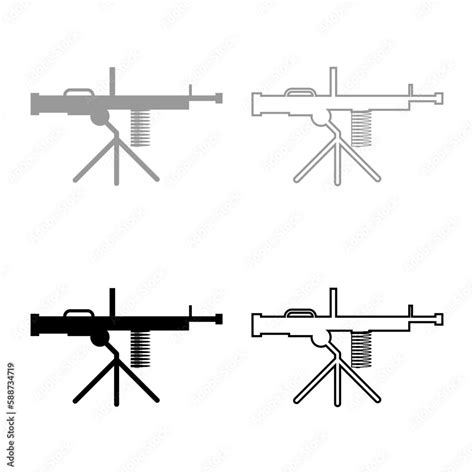 Machine-gun weapon set icon grey black color vector illustration image ...