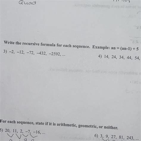 Write The Recursive Formula For Each Sequence Example Anan 15