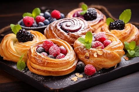 Premium Photo A Closeup Of Danish Pastries With A Coconut Cream Filling