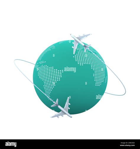 3d Planes Flying Around The Globe Stock Photo Alamy