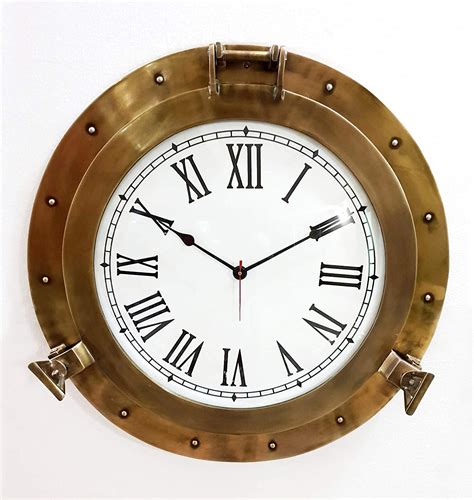 Vintage Navigation Marine Brass Ship Porthole Clock 15 Ship Window Wall Clock 24 Inches