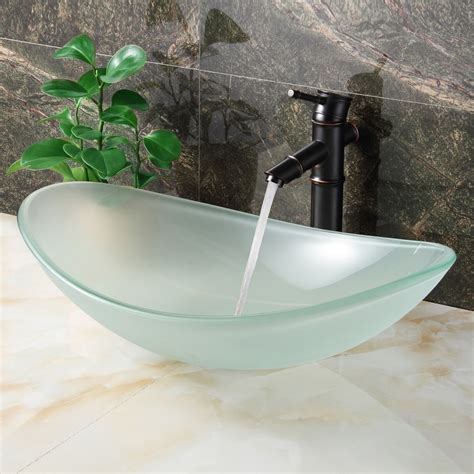 Elite Double Layered Tempered Glass Boat Shaped Bowl Vessel Bathroom