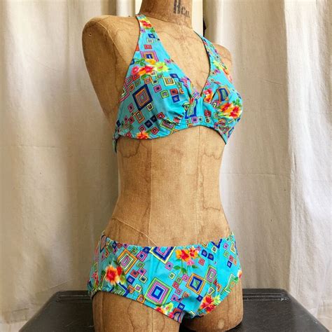 60s Psychedelic Geometric Halter 2 Piece Bikini Set Unworn Mod Gogo Hippie Ebay