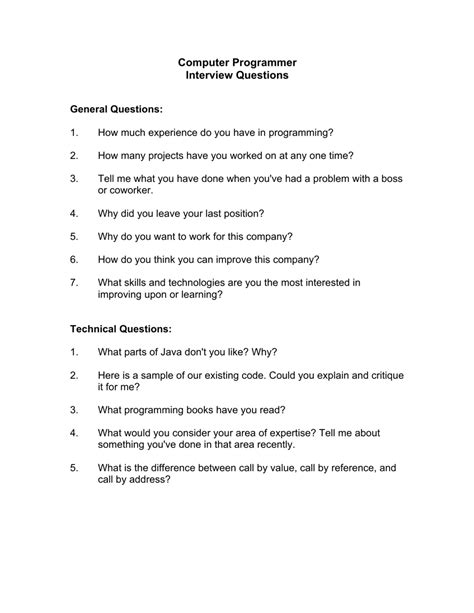 Sample Computer Programmer Interview Questions Fill Out Sign Online