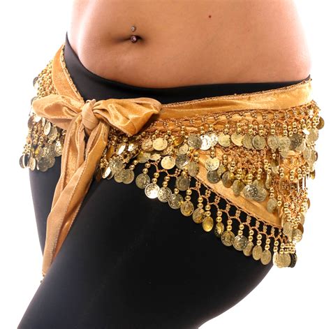 1X 4X Plus Size Golden Velvet Belly Dance Gold Coin Hip Scarf Belt