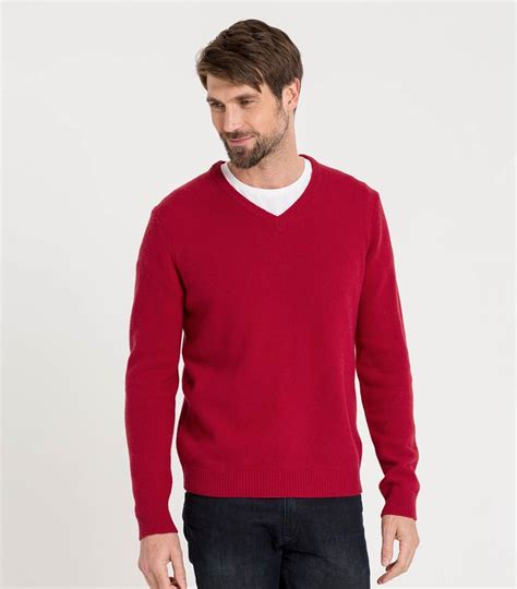 Red Mens Lambswool V Neck Knitted Sweater Woolovers Us