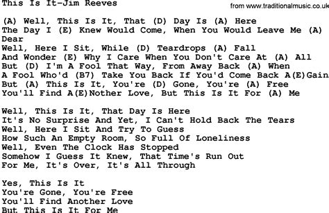 Country Music This Is It Jim Reeves Lyrics And Chords