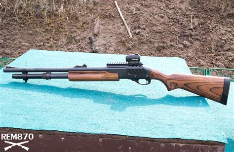 Remington 870 With Wood Furniture And Aimpoint Red Dot Sight