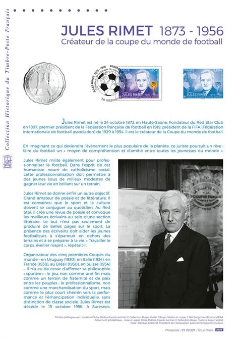 Document Philat Lique Jules Rimet La Poste