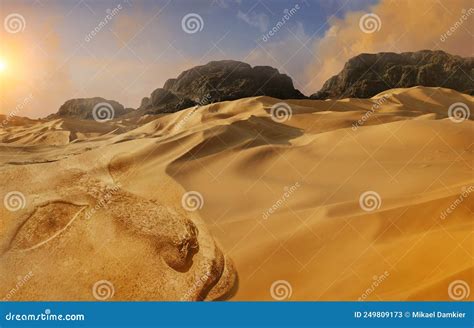 Panorama Of Sand Dunes Sahara Desert At Sunset Stock Illustration