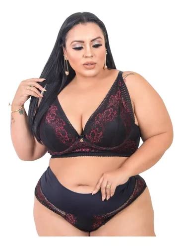 Cropped Conjunto Lingerie Plus Size Em Renda E Tule Sensual Frete grátis