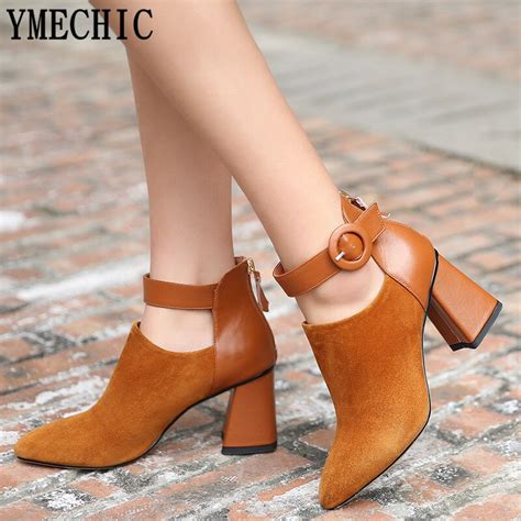 Ymechic 2018 Nude Black Brown Summer Spring Sheep Suede Ankle Strap High Heels Women Shoes Party