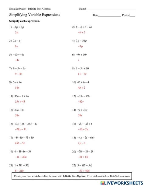 Free Simplify The Expression Worksheet Download Free Simplify The Expression Worksheet Png